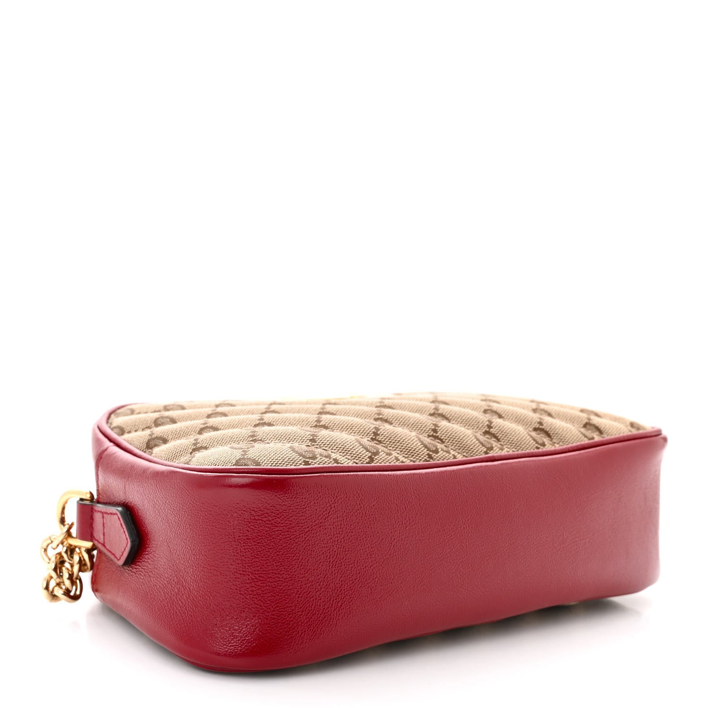 Monogram Azalea Calfskin Matelasse Diagonal Small GG Marmont Chain Shoulder Bag Beige Ebony New Cherry Red
