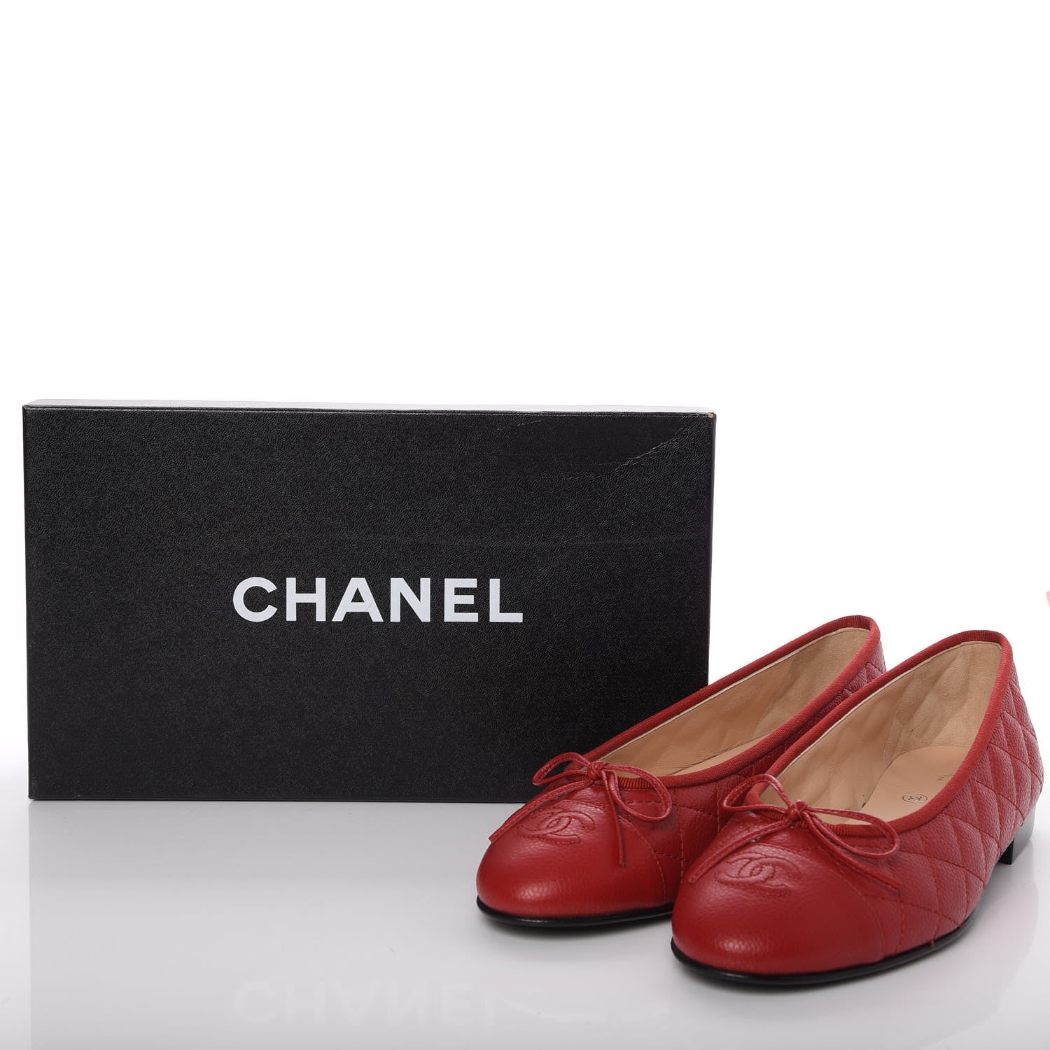 Chanel Caviar Quilted CC Cap Toe Ballerina Flats 39 Red 9 of 9