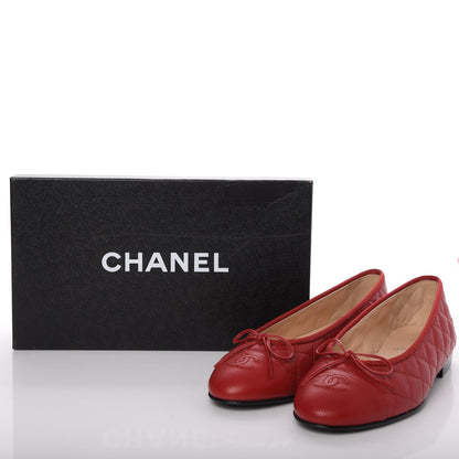 Chanel Caviar Quilted CC Cap Toe Ballerina Flats 39 Red 9 of 9