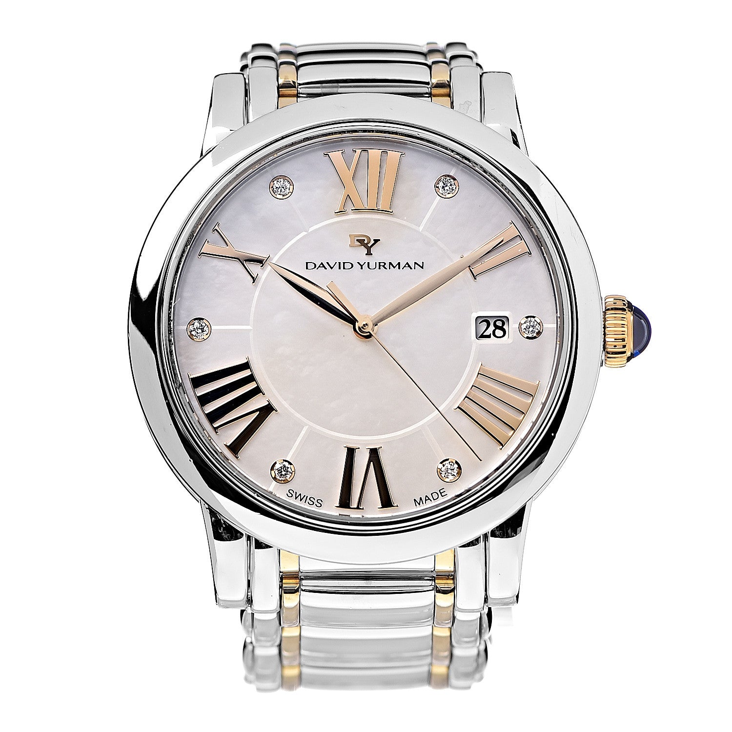 David Yurman Stainless Steel 18K Yellow Gold Diamond Mother of Pearl 38mm Classic Quartz Watch 1 of 8