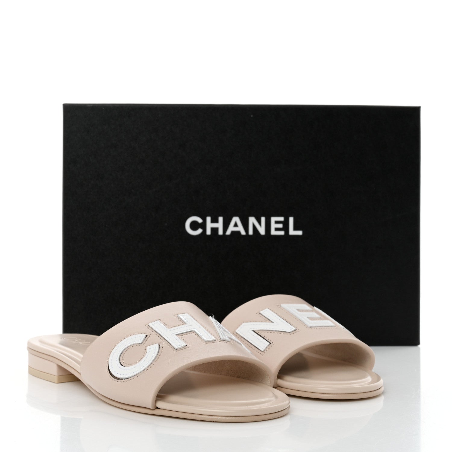 Chanel Calfskin Patent Calfskin Logo Mules 37 Beige 9 of 9