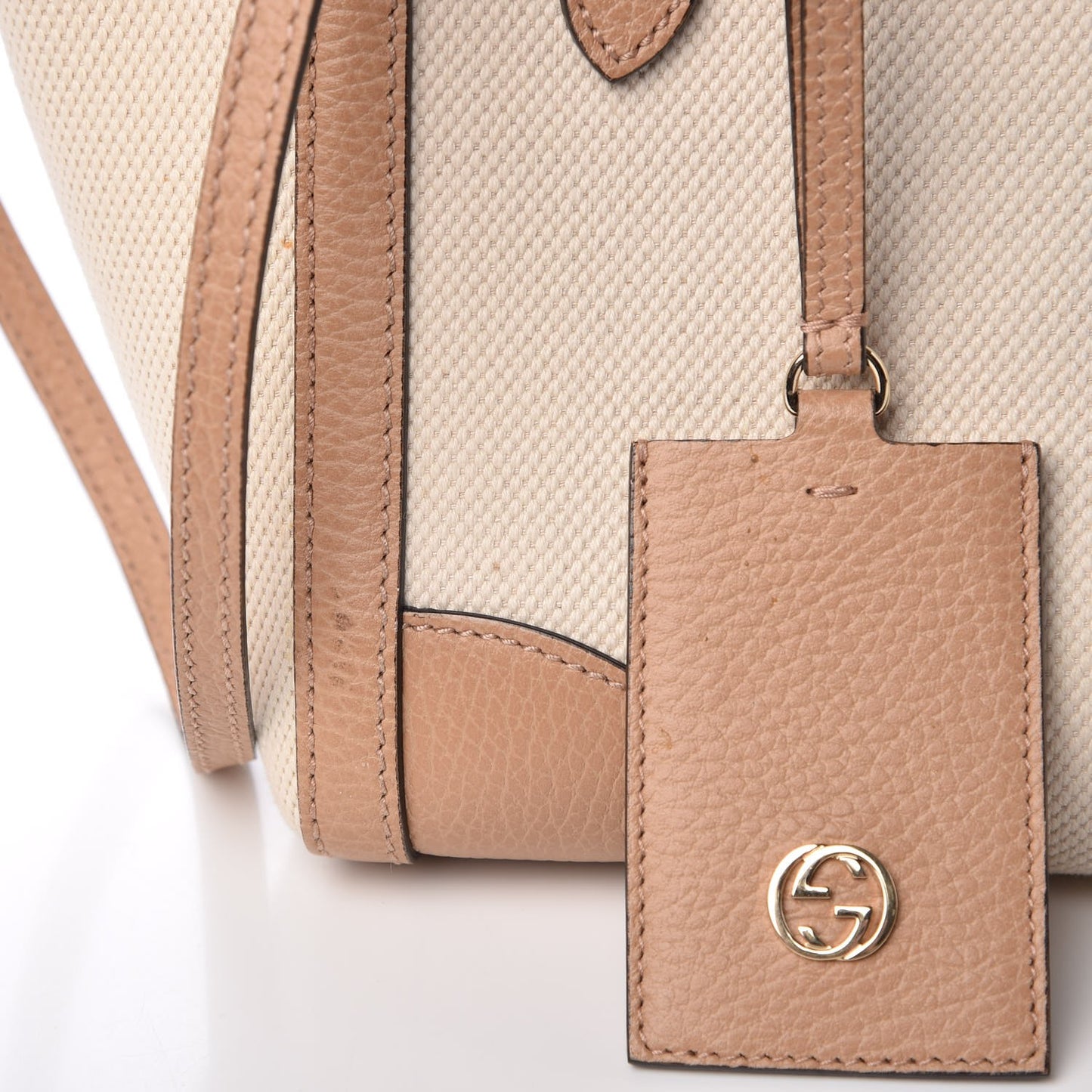 Linen Canvas Calfskin MIni Swing Top Handle Bag Natural