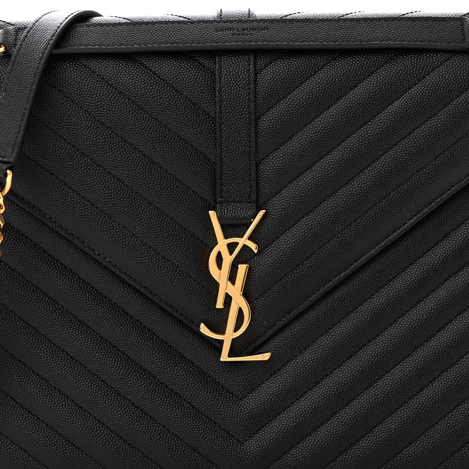 Saint Laurent Grain De Poudre Matelasse Chevron Large Monogram Satchel Black 7 of 10