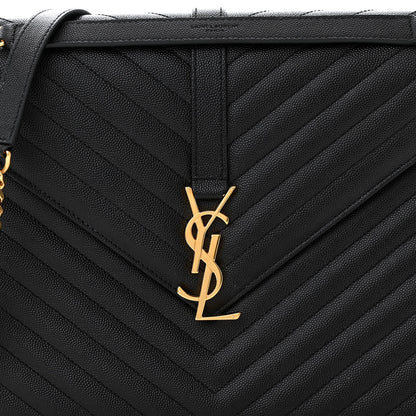 Saint Laurent Grain De Poudre Matelasse Chevron Large Monogram Satchel Black 7 of 10