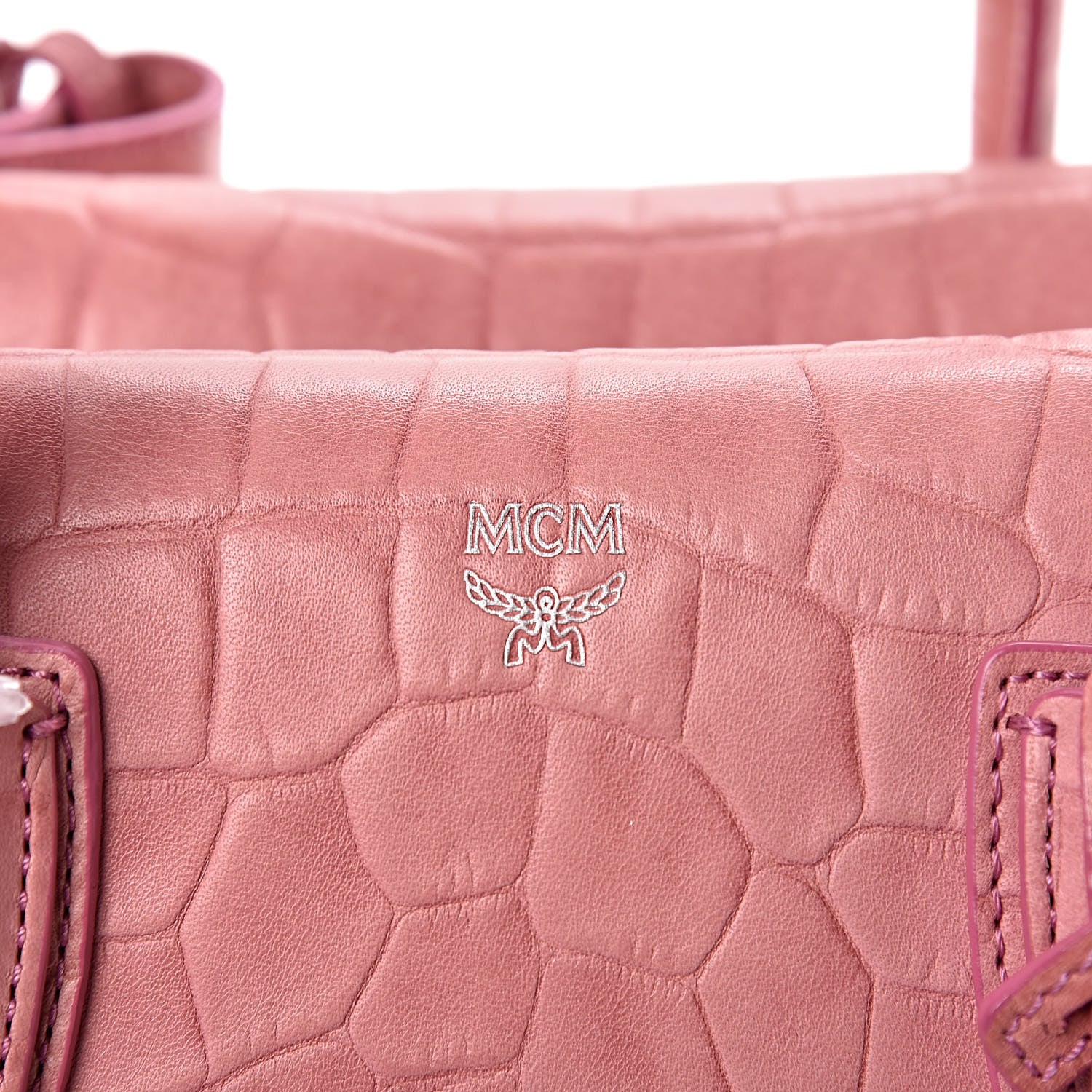MCM Calfskin Crocodile Embossed Medium Milla Tote Pink 9 of 10