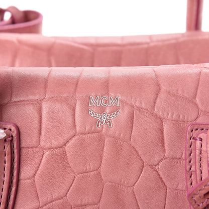 MCM Calfskin Crocodile Embossed Medium Milla Tote Pink 9 of 10