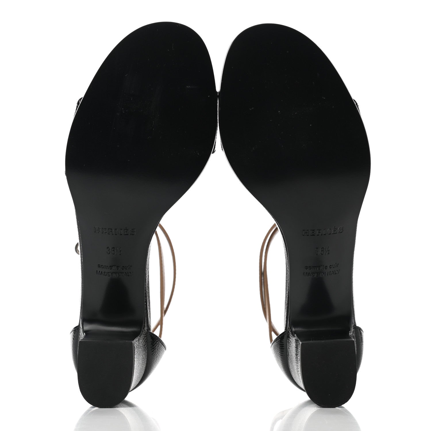 Hermes Calfskin Patent Epsom Manege Sandals 36.5 Black 5 of 8