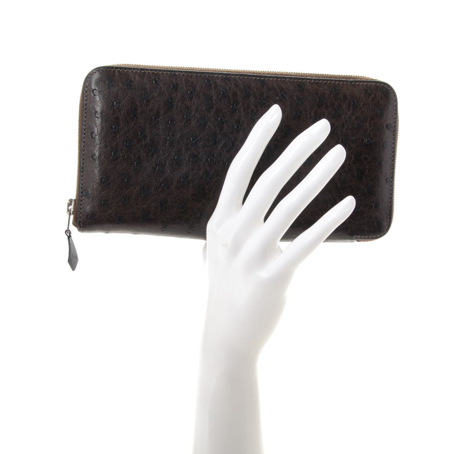 Hermes Ostrich Azap Wallet Chocolate 2 of 7