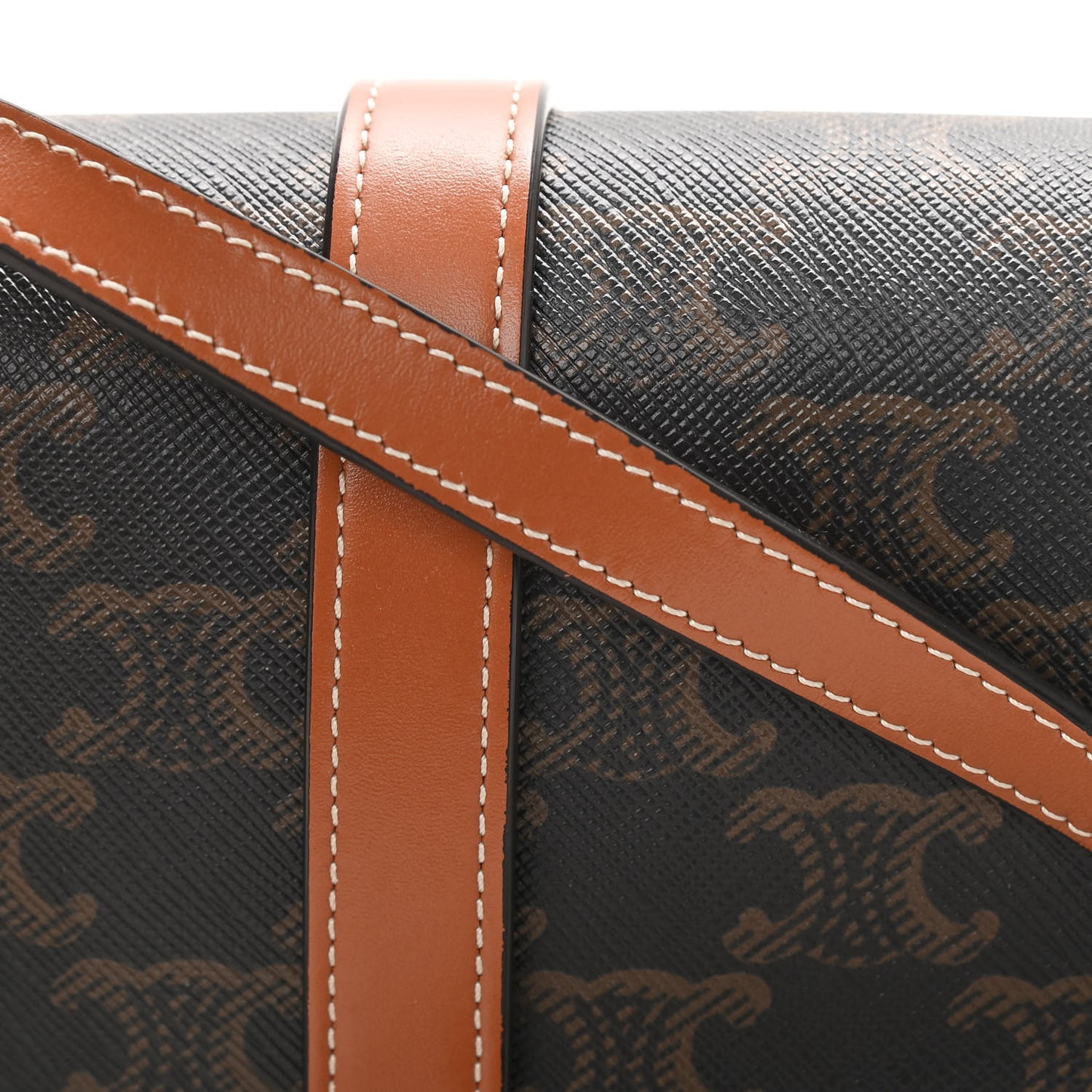 Triomphe Canvas Calfskin Tabou Clutch on Strap Tan
