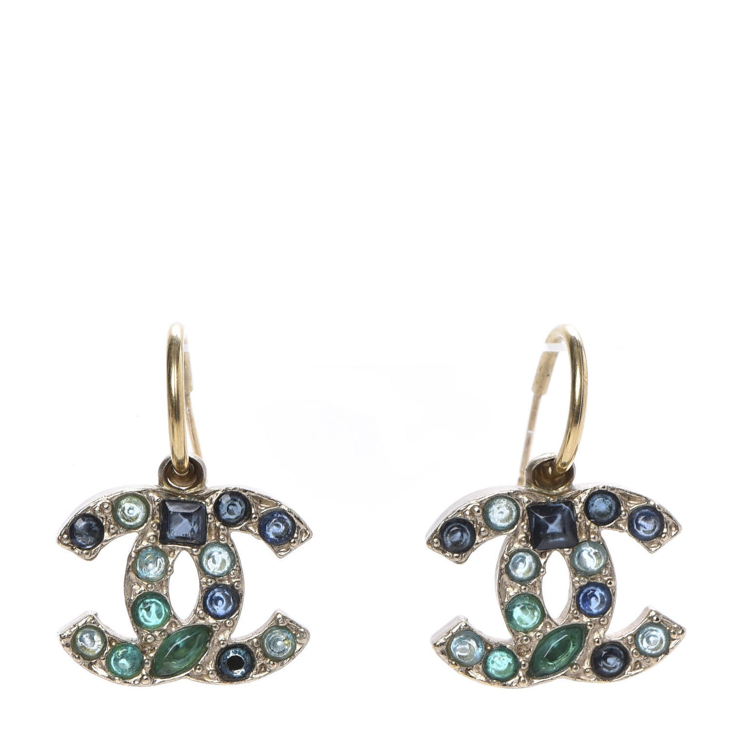 Crystal CC Dangle Earrings Dark Blue Gold