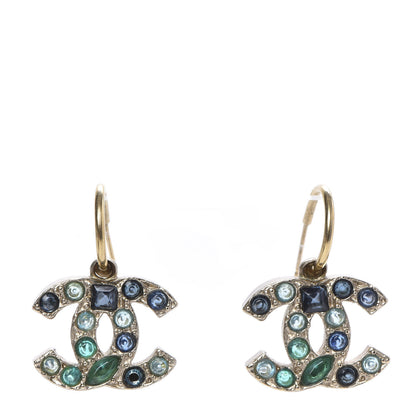 Chanel Crystal CC Dangle Earrings Dark Blue Gold 1 of 5