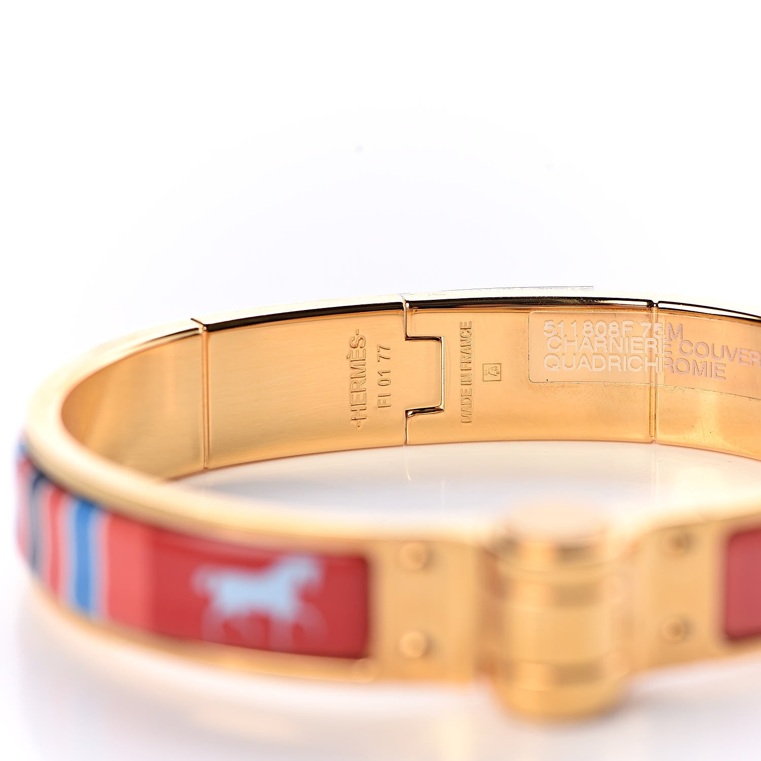 Hermes Enamel Printed Narrow Charniere Couvertures Nouvelles Hinged Bracelet M Quadrichromie 6 of 7