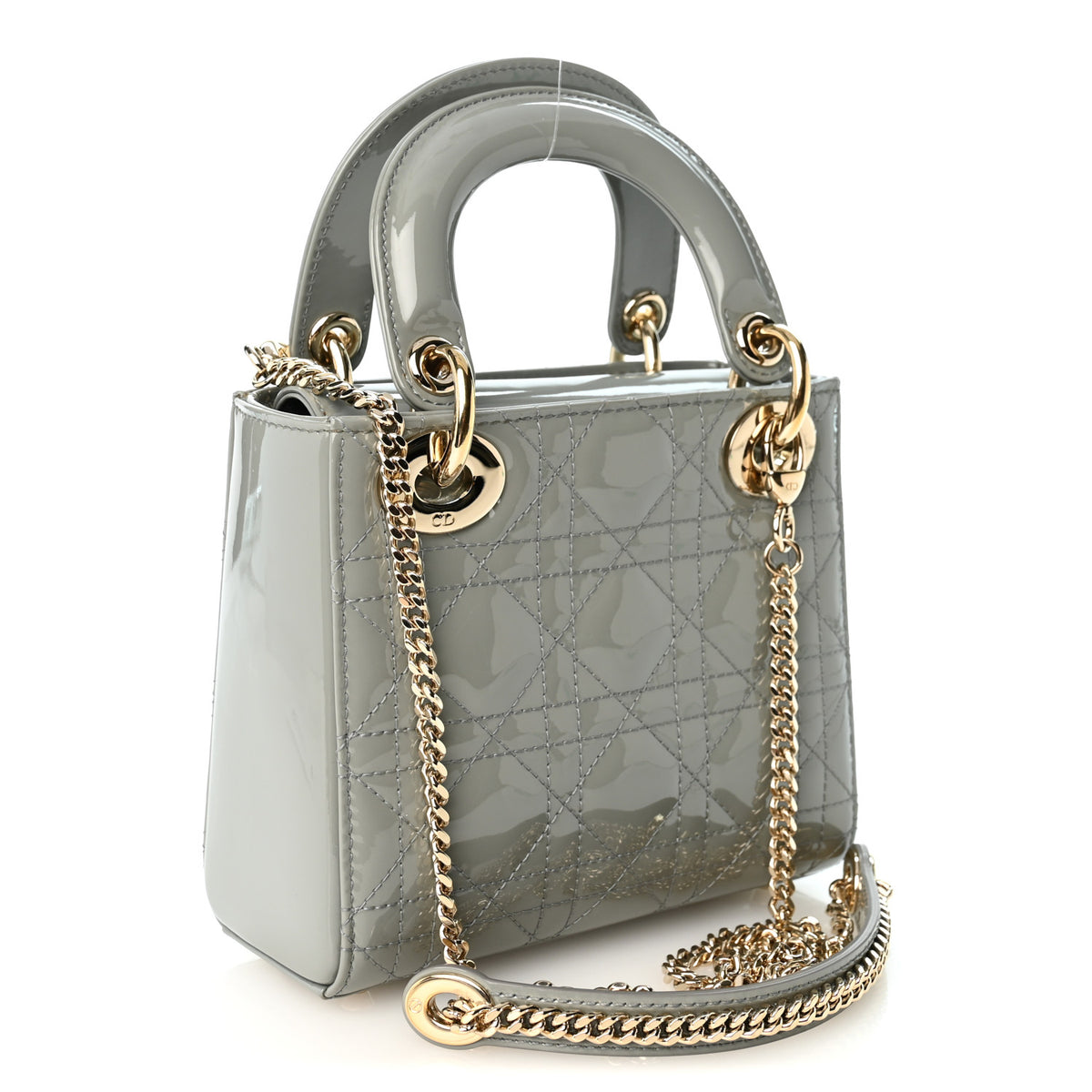 Patent Cannage Mini Lady Dior Grey Stone