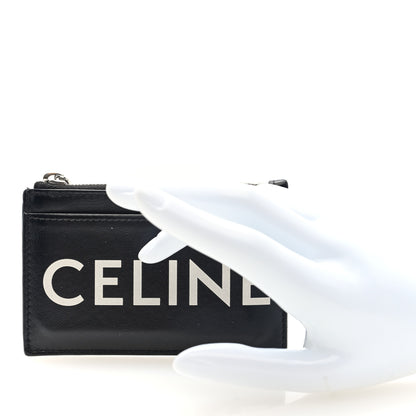 Celine Smooth Lambskin Zip Logo Card Holder Black White 2 of 6