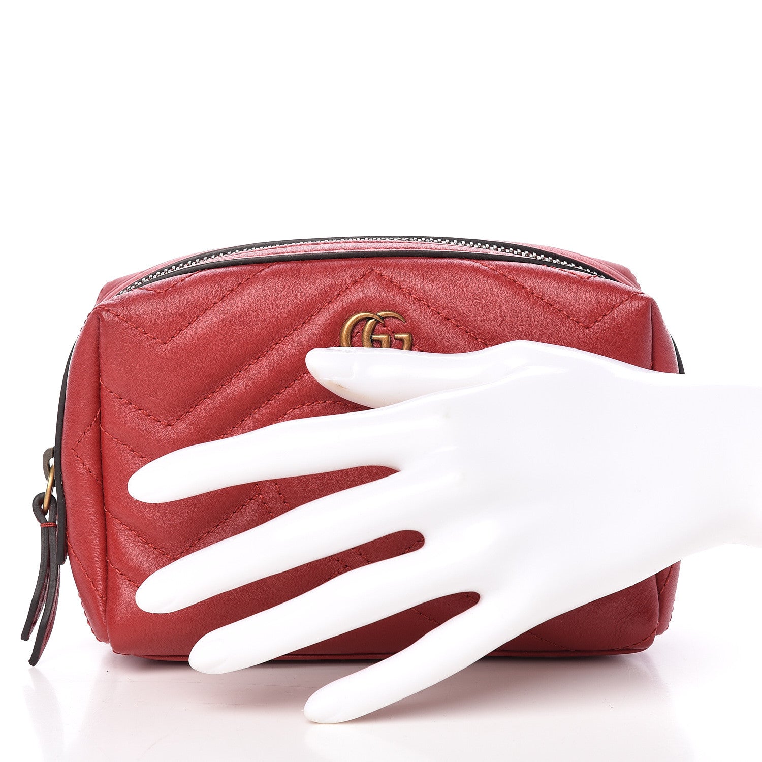 Gucci Calfskin Matelasse GG Marmont Cosmetic Case Hibiscus Red 2 of 9