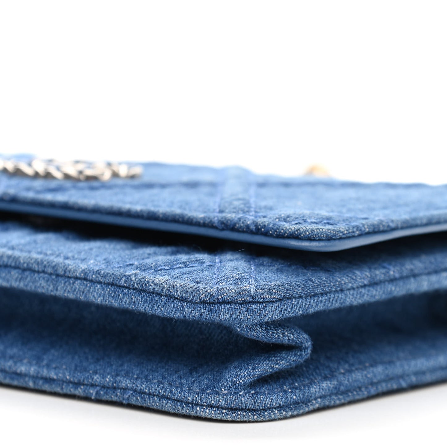 Denim Quilted Chanel 19 Wallet On Chain WOC Blue