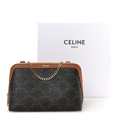 Celine Triomphe Canvas Lambskin Clutch On Chain Tan 12 of 12