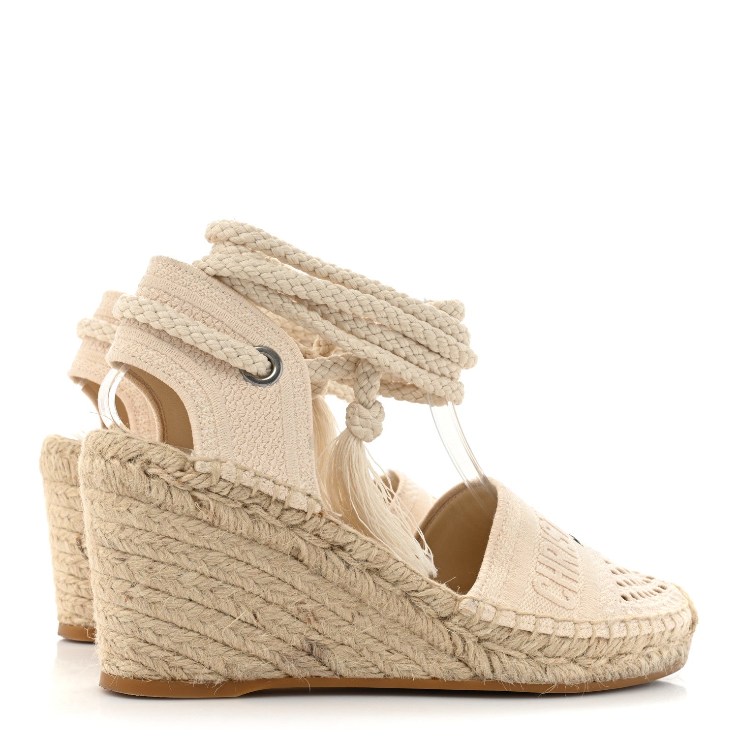 Christian Dior Canvas Embroidered Granville Ankle Tie Espadrille Wedges 38 Cream 4 of 11
