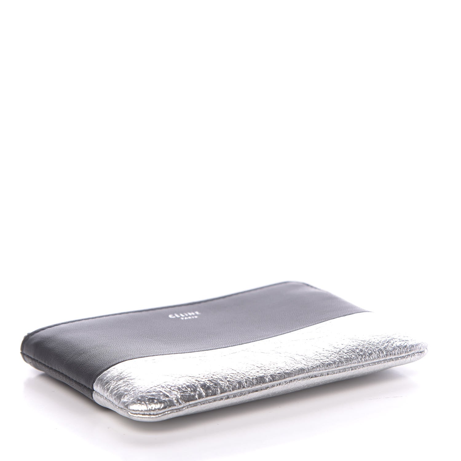 Celine Laminated Lambskin Bi-Color Solo Coin Card Case Black Silver 4 of 7