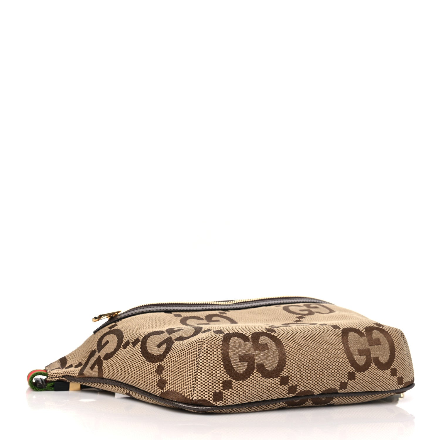 Gucci Monogram Jumbo GG Textured Dollar Calfskin Web Belt Bag Camel Ebony New Acero 4 of 9