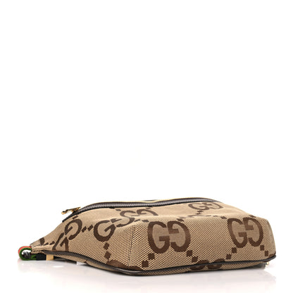 Gucci Monogram Jumbo GG Textured Dollar Calfskin Web Belt Bag Camel Ebony New Acero 4 of 9