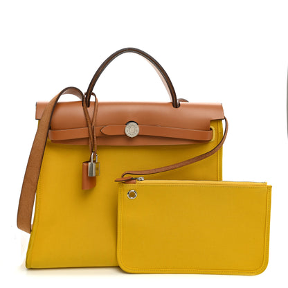 Hermes Vache Hunter Toile Officier Herbag Zip PM 31 PM Natural Jaune De Naples 3 of 12