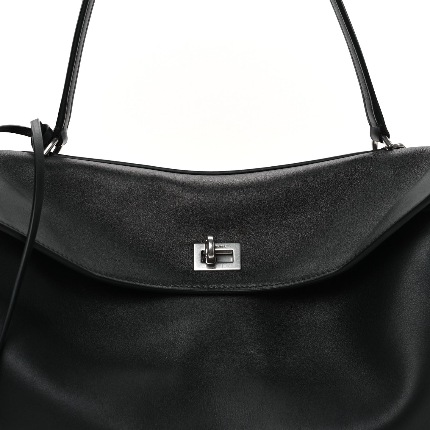 Natural Smooth Calfskin Medium Rodeo Top Handle Handbag Black