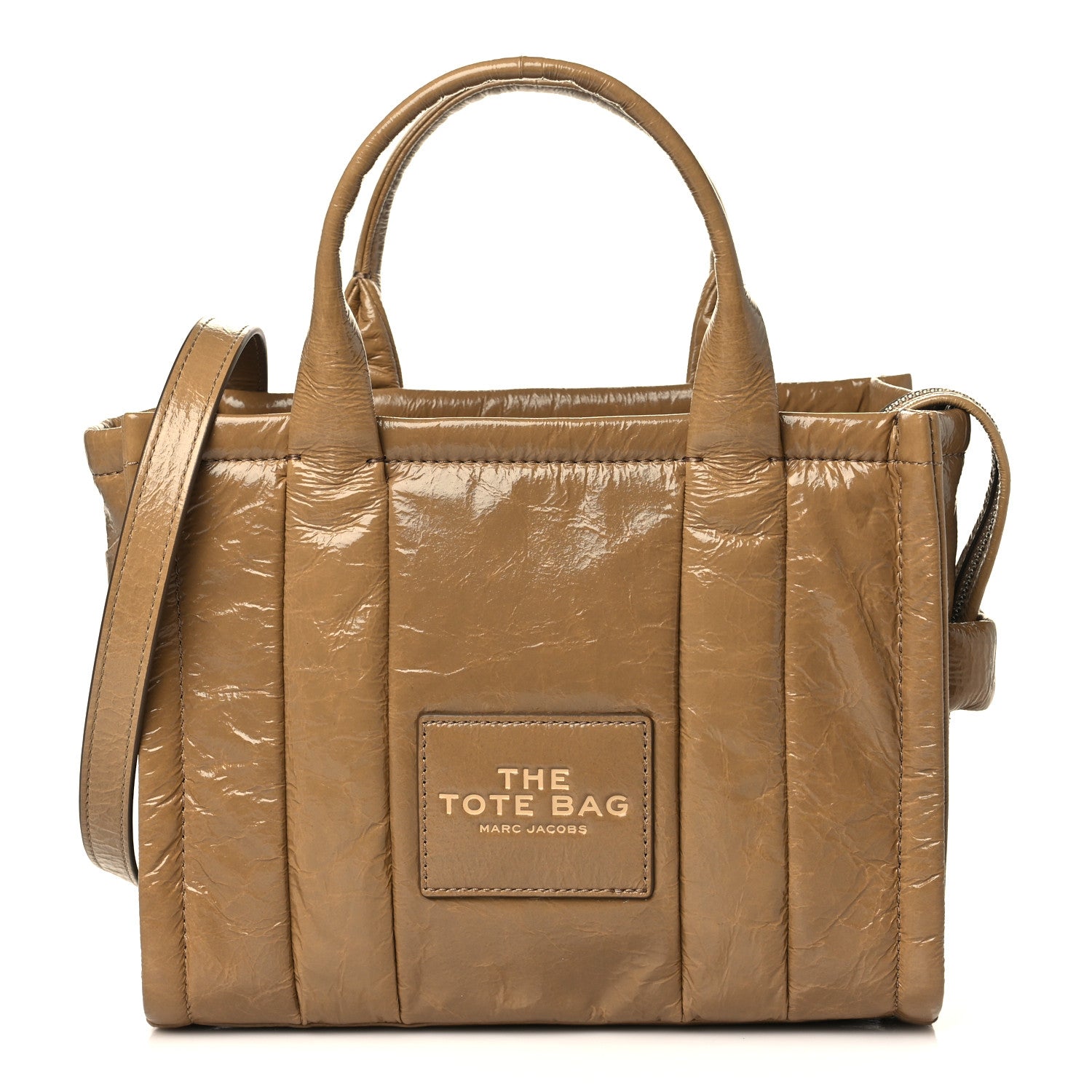 Marc Jacobs Shiny Crinkled Calfskin Mini The Tote Bag Light Brown 1 of 9