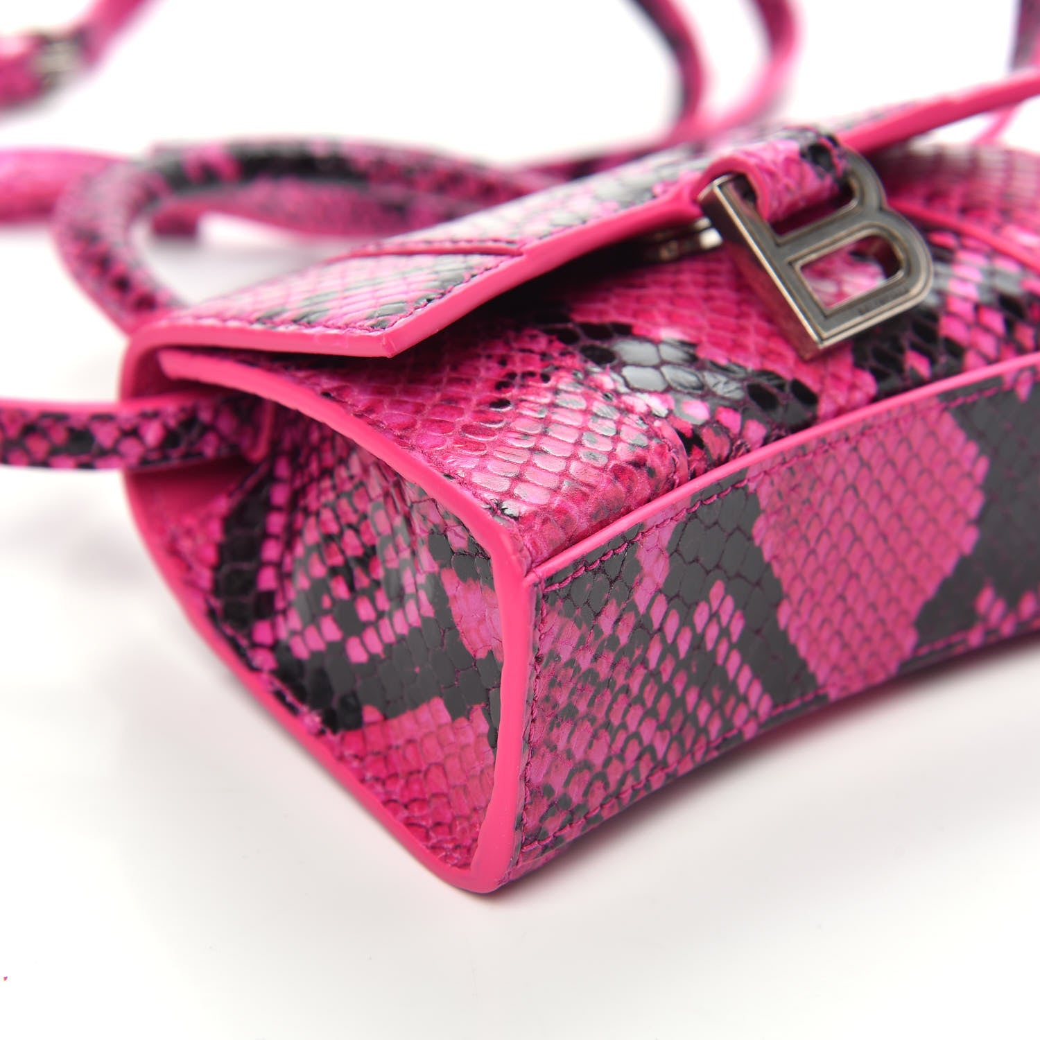Balenciaga Shiny Calfskin Python Effect Hourglass Top Handle Bag Mini Fuchsia Black 7 of 8