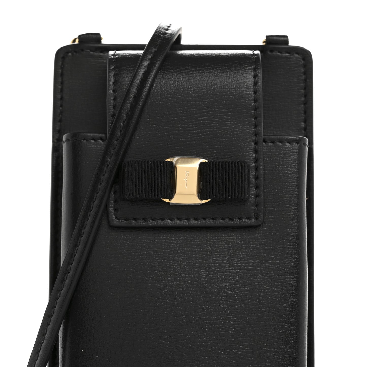 Calfskin Vara Bow Phone Holder Black