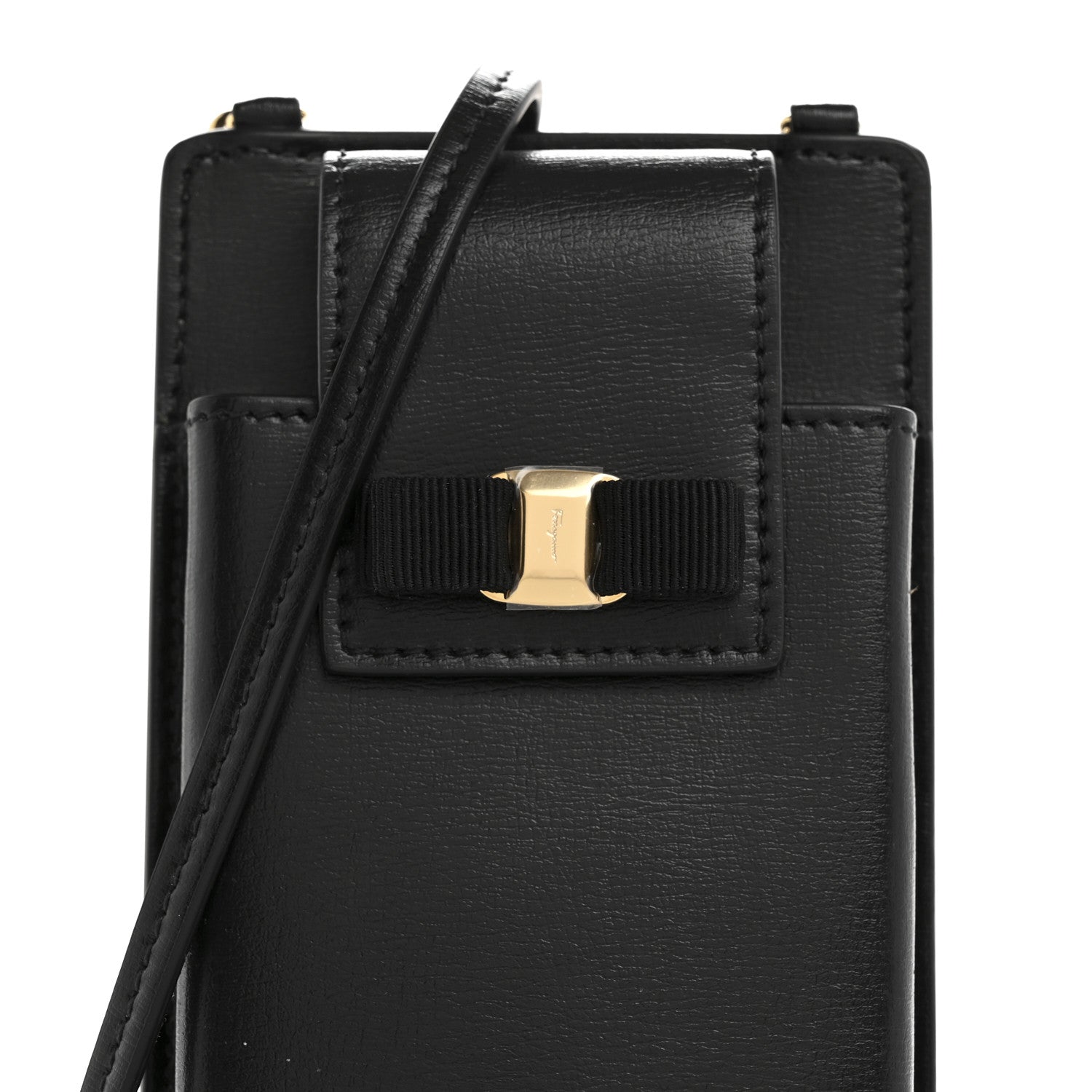 Salvatore Ferragamo Calfskin Vara Bow Phone Holder Black 8 of 11