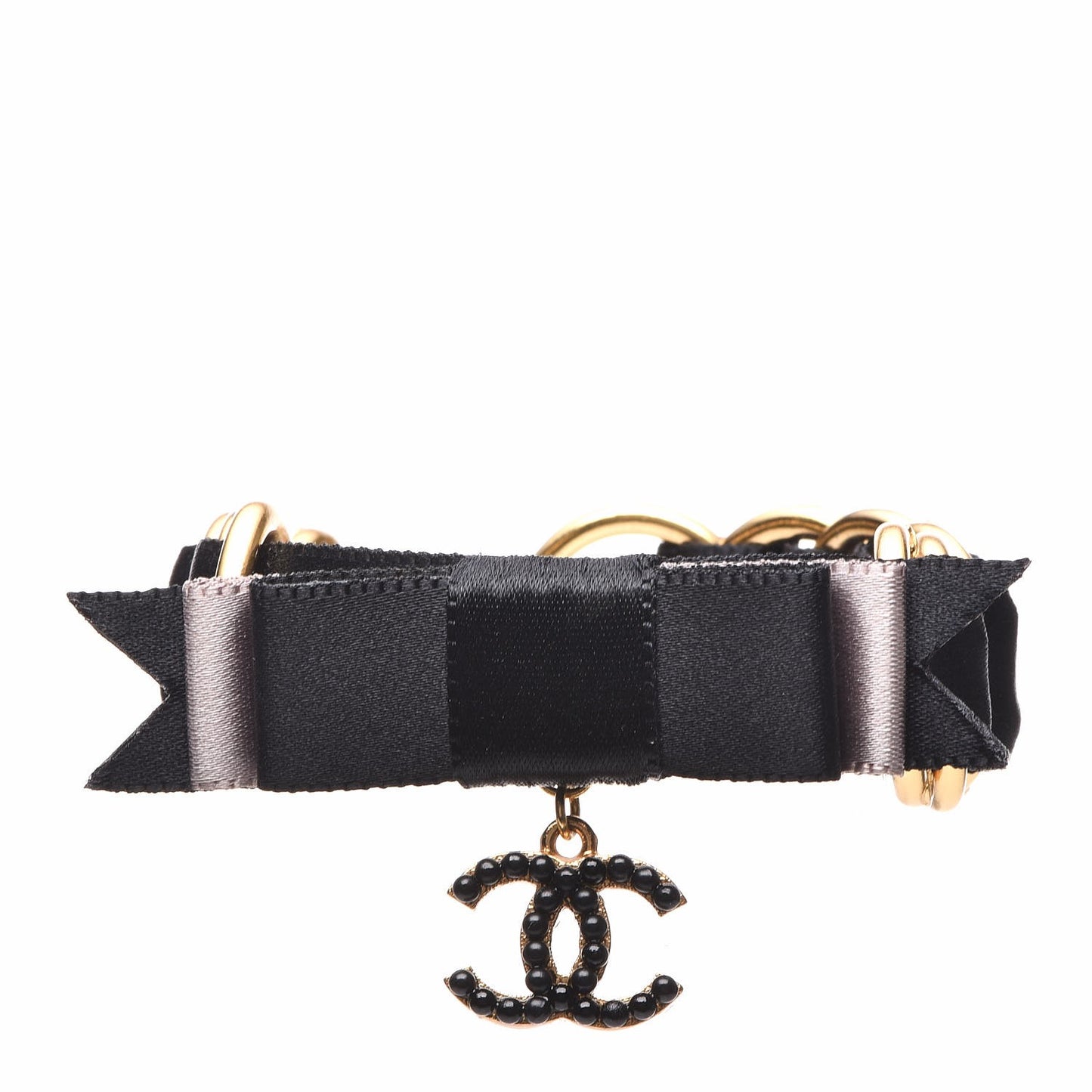 Bead Satin Chain Link CC Bracelet Black Gold