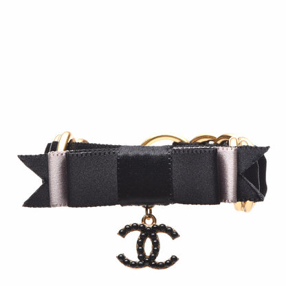 Chanel Bead Satin Chain Link CC Bracelet Black Gold 1 of 5
