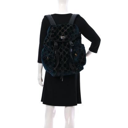 Gucci Velvet GG Monogram Web Medium Double Buckle Backpack Blue Beige Black 3 of 10
