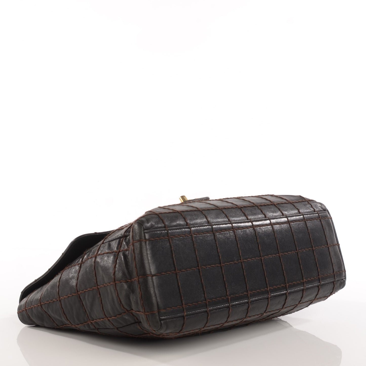 Lambskin Contrast Stitch Medium Single Flap Black
