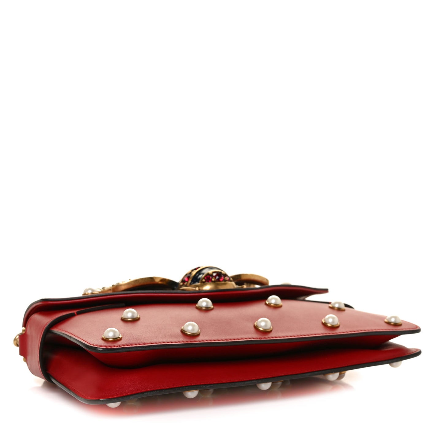 Calfskin Pearl Queen Margaret Studded Mini Broadway Bag Red