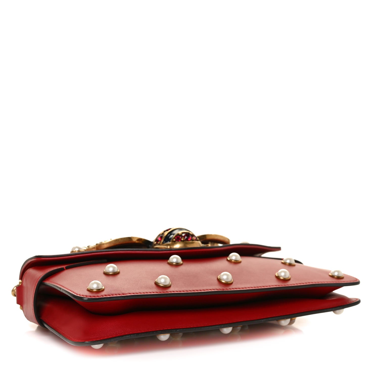 Gucci Calfskin Pearl Queen Margaret Studded Mini Broadway Bag Red 4 of 12
