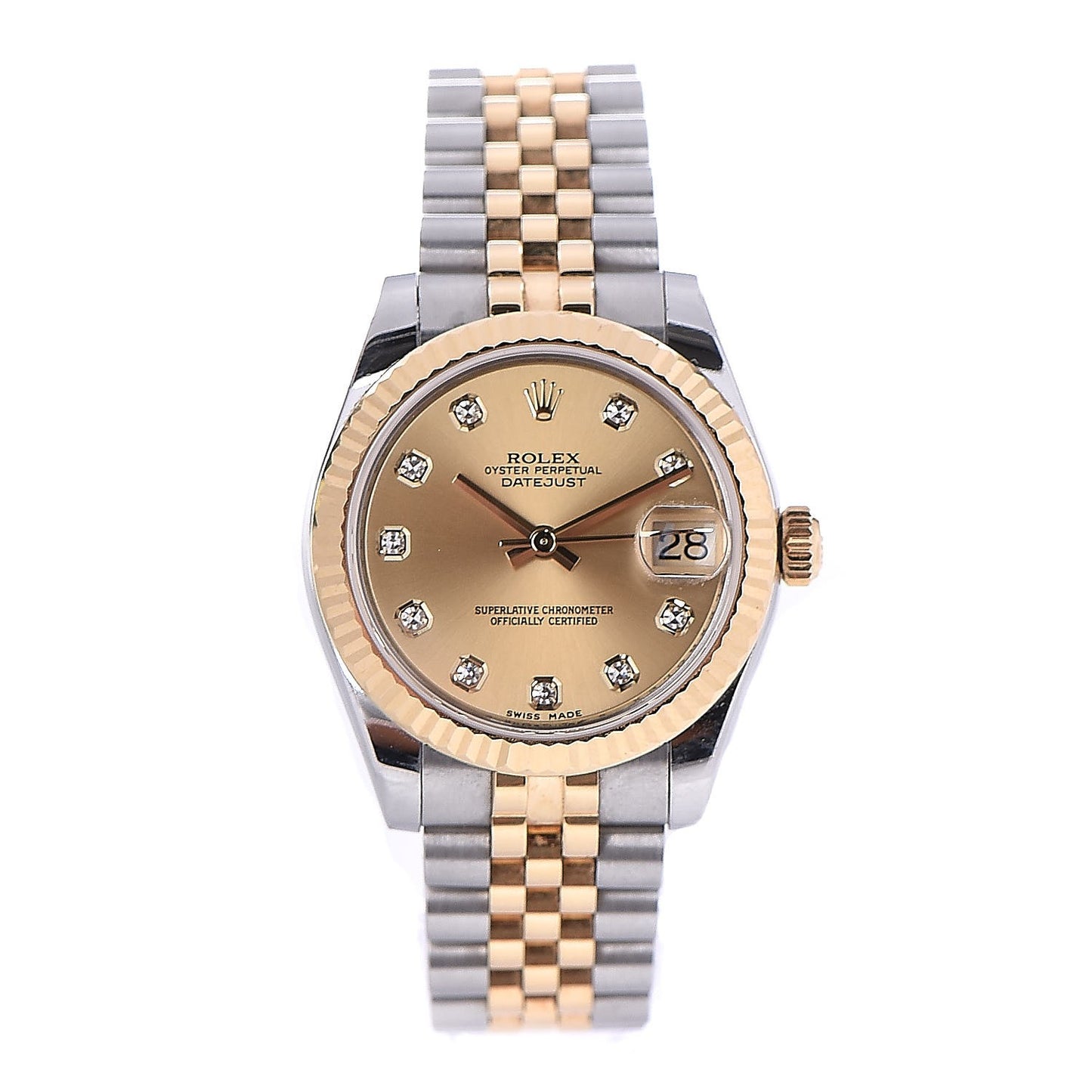Stainless Steel 18K Yellow Gold Diamond 31mm Oyster Perpetual Datejust Watch Champagne 178273