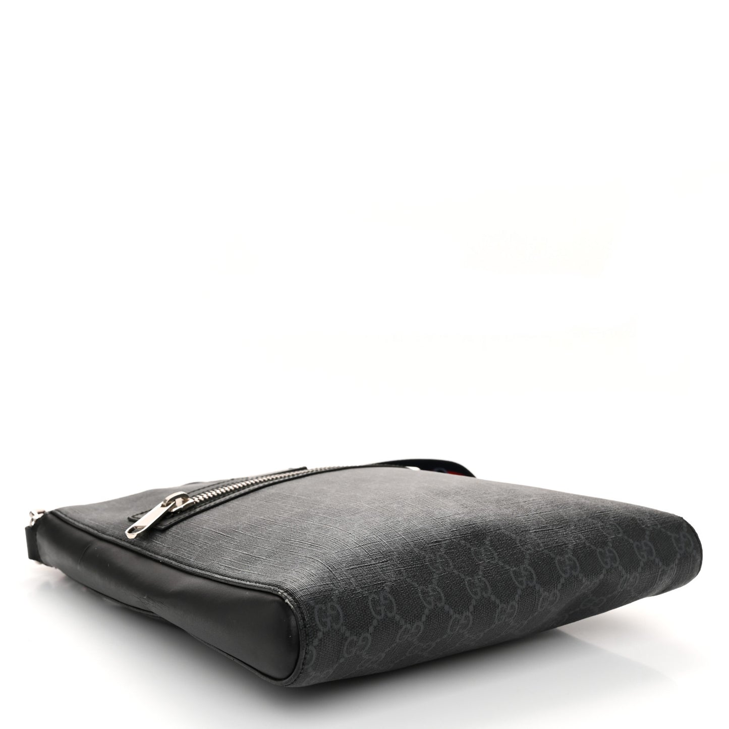 GG Supreme Monogram Appia Calfskin Web Flat Messenger Bag Black Grey