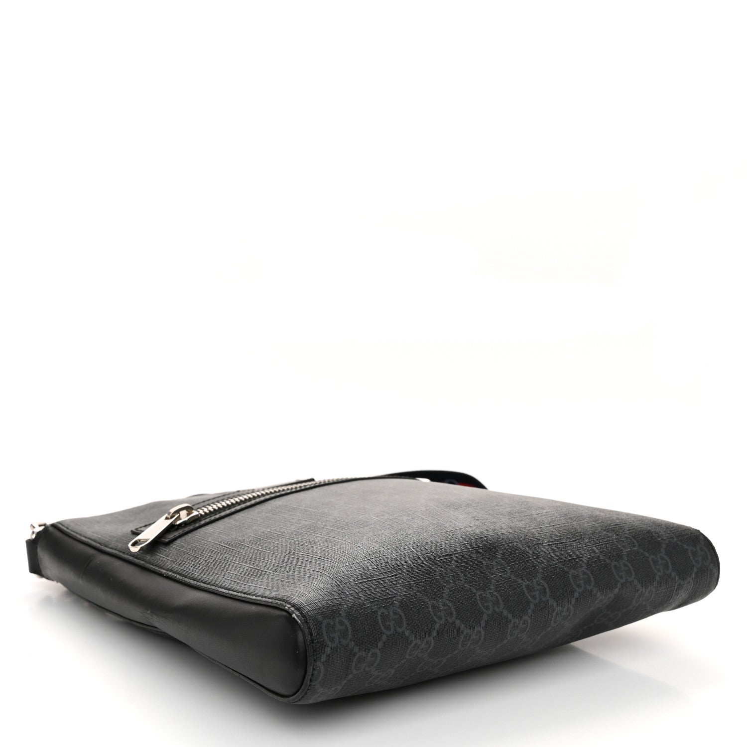 Gucci GG Supreme Monogram Appia Calfskin Web Flat Messenger Bag Black Grey 4 of 11