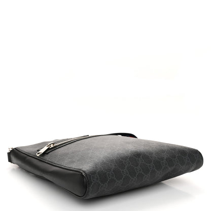 Gucci GG Supreme Monogram Appia Calfskin Web Flat Messenger Bag Black Grey 4 of 11