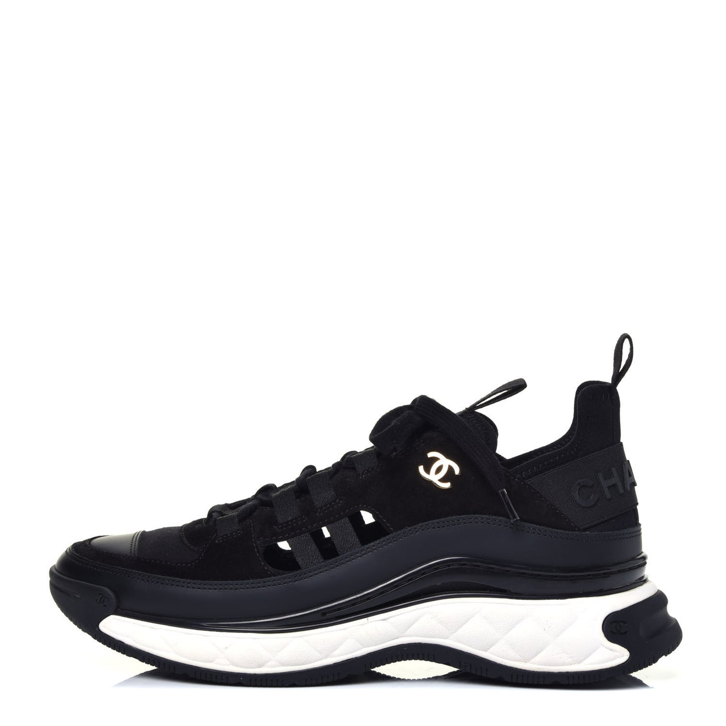 Fabric Calfskin Suede CC Sneakers 38.5 Black