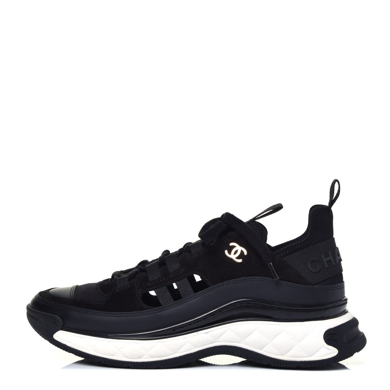 Chanel Fabric Calfskin Suede CC Sneakers 38.5 Black 1 of 8