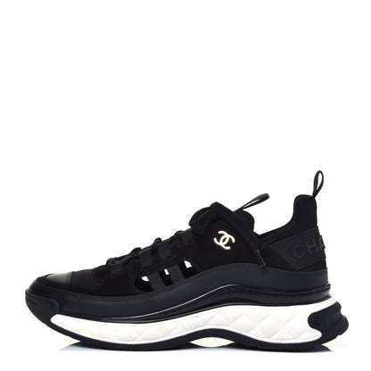 Chanel Fabric Calfskin Suede CC Sneakers 38.5 Black 1 of 8