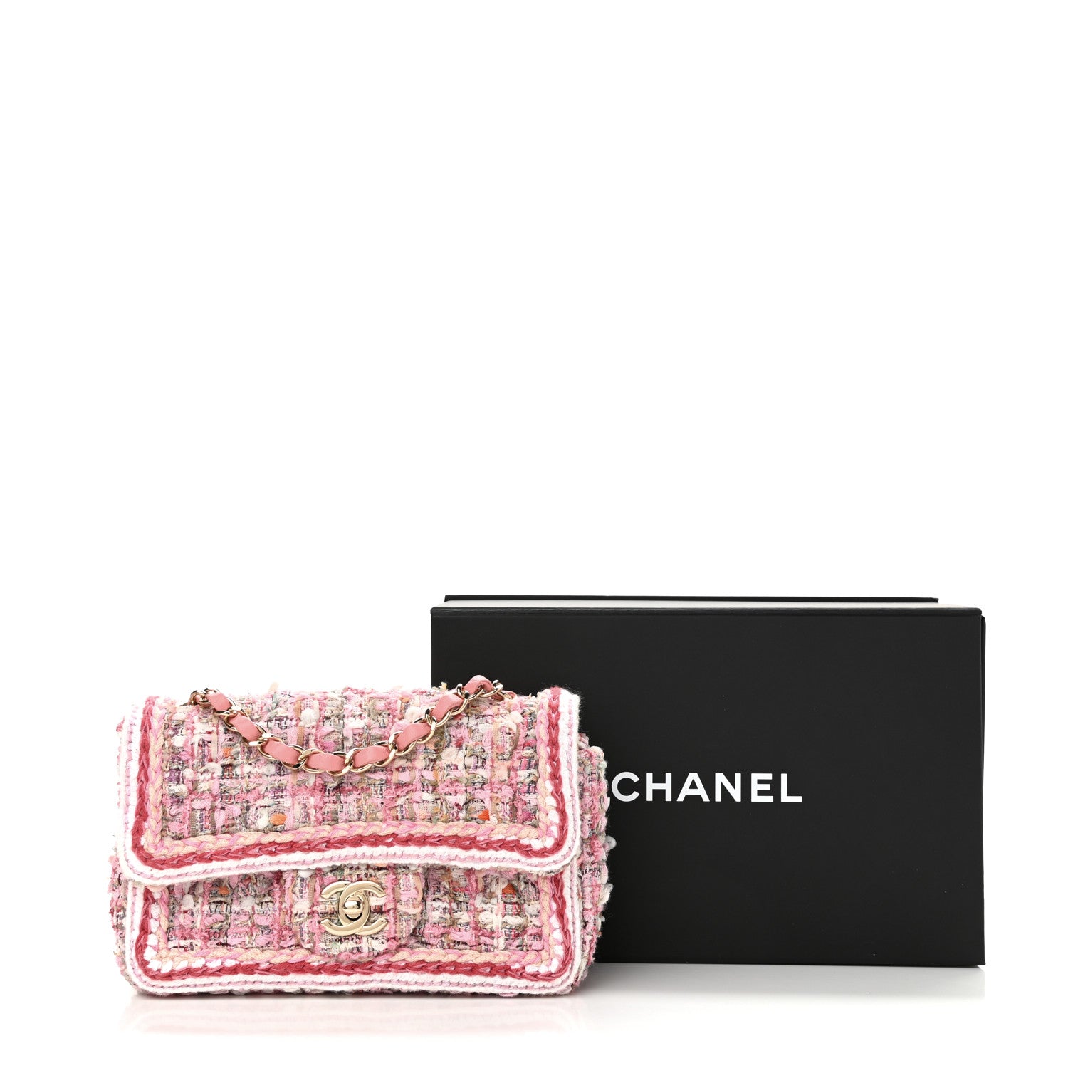 Chanel Tweed Braid Mini Flap White Pink 14 of 14