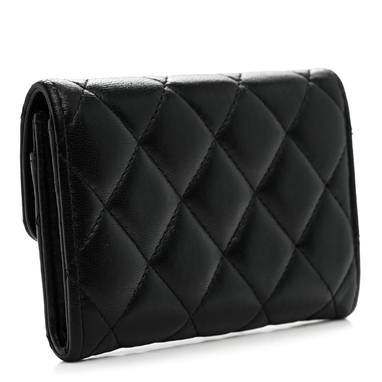 Lambskin Quilted Flap Card Holder Wallet Black