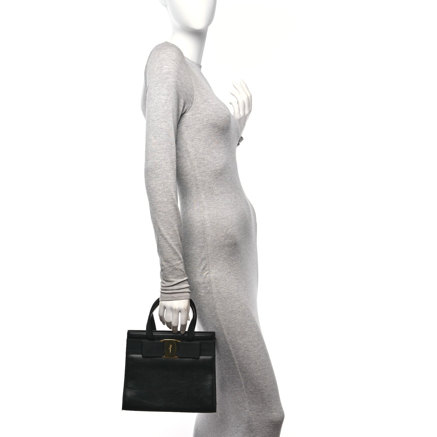 Salvatore Ferragamo Calfskin Vera Bow Top Handle Bag Black 2 of 10