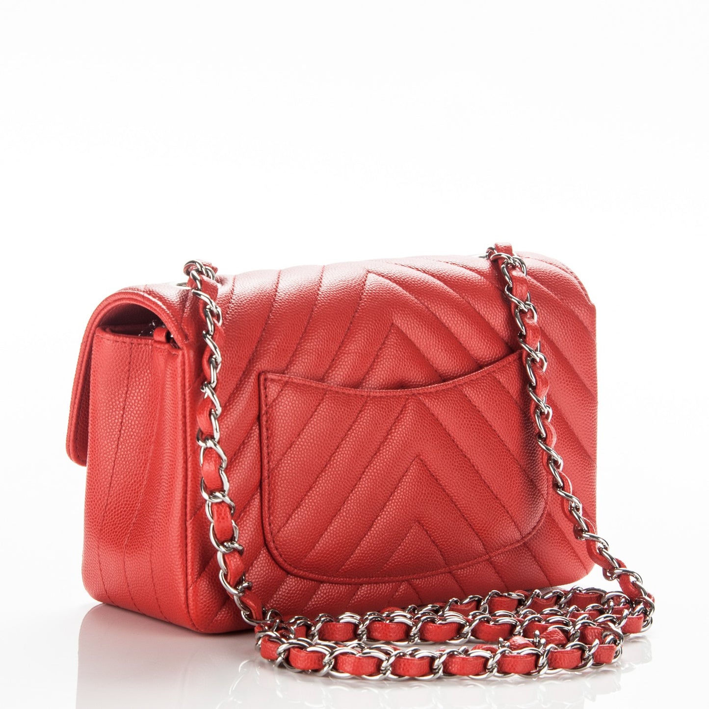 Caviar Chevron Quilted Mini Rectangular Flap Red