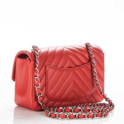 Chanel Caviar Chevron Quilted Mini Rectangular Flap Red 3 of 7