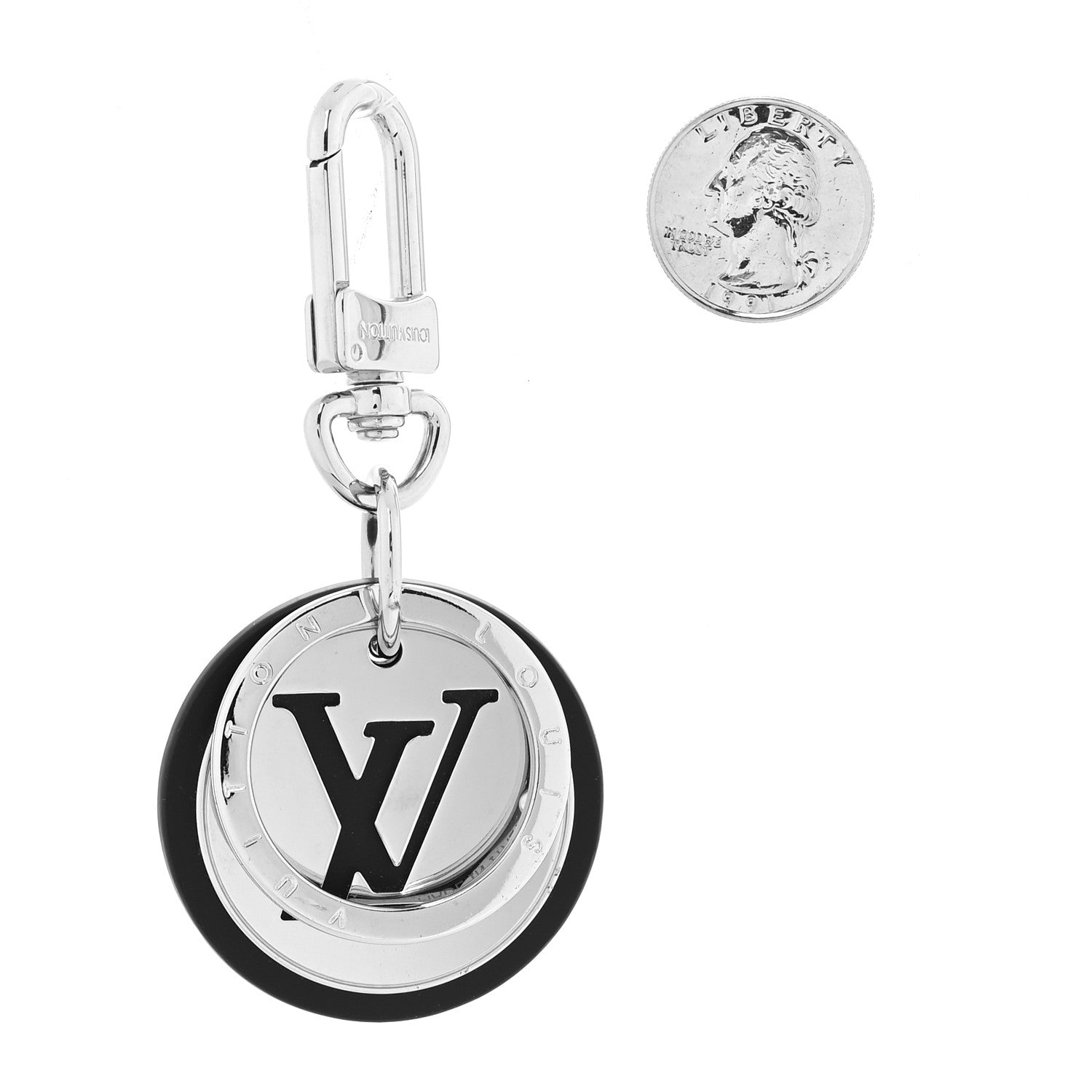 Louis Vuitton Metal Calfskin LV Cut Circle Bag Charm Key Holder Silver 2 of 5